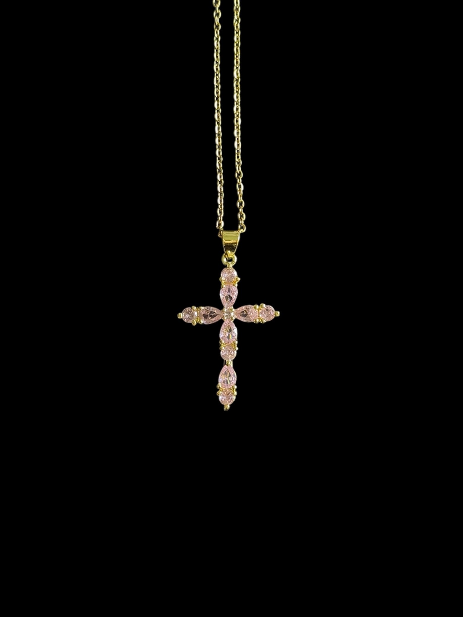 Collier chrétien en acier inoxydable plaqué or et rose, pendentif orné de zircon, bijou raffiné.
