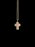 Bijou chrétien femme, collier plaqué or et rose avec zircon scintillant, design élégant et raffiné.