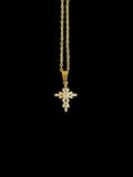 Collier religieux en acier inoxydable doré avec pendentif croix symbolique.