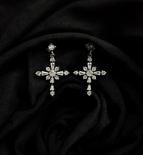 Paire de boucles d’oreilles bijoux chrétiens croix argent, bijou religieux lumineux.