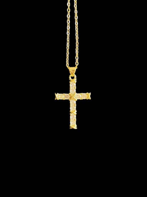 Croix chrétienne plaquée or entièrement sertie de zircon – bijou éclatant pour femme et homme 
