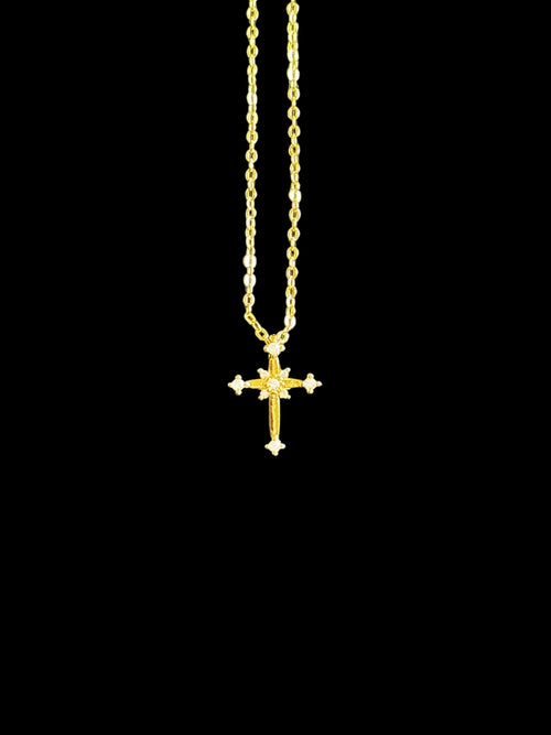 Collier petite croix en acier inoxydable doré avec zircon scintillant — bijou chrétien élégant et lumineux pour femme
